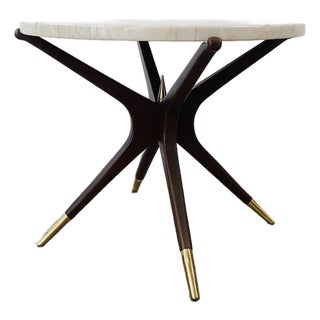 Vintage 1960s mId Century Modern Starburst Base Marble Top Side Table For Sale