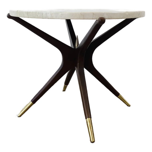 Vintage 1960s mId Century Modern Starburst Base Marble Top Side Table For Sale