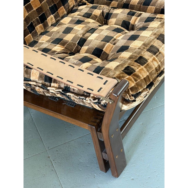 Mid-Century Modern Vintage Italian Checkered Sofa With Leather Straps For Sale - Image 3 of 7
