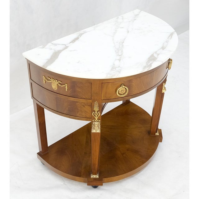 Walnut Marble Top Neoclassical Demi Lune Bronze Mount Console Table 1 Drawer For Sale - Image 15 of 18