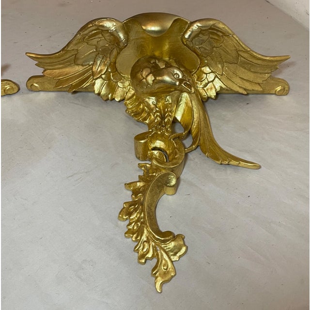 Pair of Antique Italian Federal Gold Gilt-Wood Figural Bird Wall Shelves Shelf For Sale In New York - Image 6 of 14