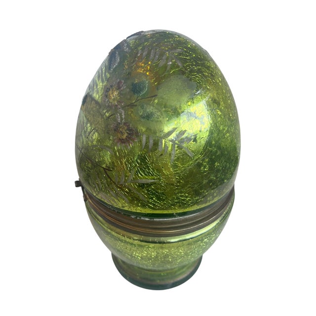 French 19th Century French Green Mercury Glass Egg Form Liqueur Cave With Decanter and Glasses - 5 Piece Set For Sale - Image 3 of 7