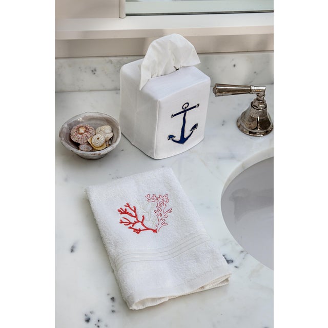 Pink Row of Flowers Guest Towel White Terry, Embroidered For Sale In Boston - Image 6 of 6