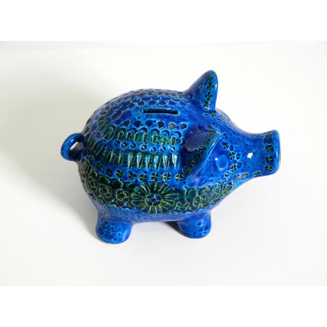 Mid-Century Modern Large Rimini Blu Ceramic Pig Money Box by Aldo Londi for Bitossi Italy, 1960s For Sale - Image 3 of 18