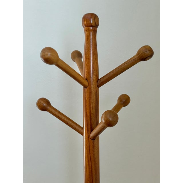 Wood Vintage Oak Tripod Coat Rack With Turned Pole and Ball Pegs For Sale - Image 7 of 8