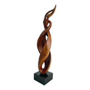 1980s Organic Modern Carved "Spiral" Abstract Wood Sculpture on Acrylic Cube Base