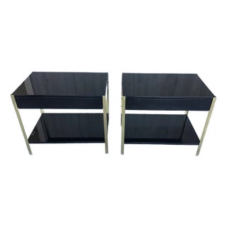 Pair of 'Laque' Black Lacquer and Brass Night Stand, by Design Freres For Sale
