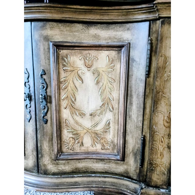 Wood Hooker Seven Seas Old World Hand Painted Serpentine Media Armoire 79" X 46" X 25" Brown, Sage For Sale - Image 7 of 14