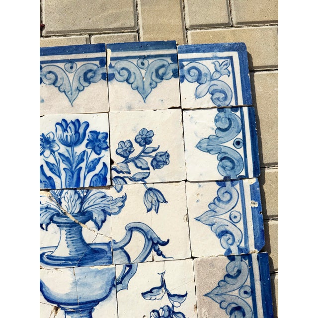 Antique 18th Century Portuguese Baroque Blue & White Floral Tile Panel For Sale - Image 12 of 15