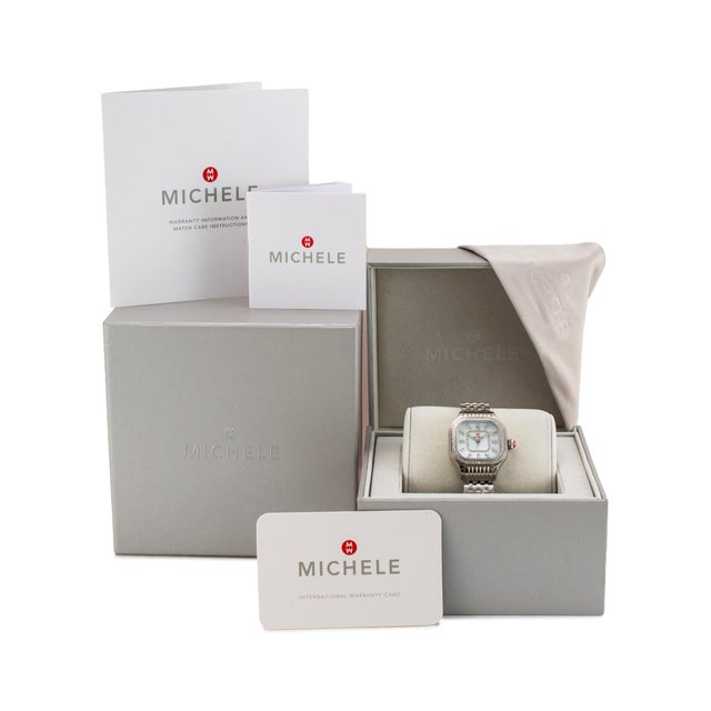 Metal Ladies Michele by Fossil Meggie 29mm Mww33b000001 Mop Diamond Steel Quartz Watch For Sale - Image 7 of 8
