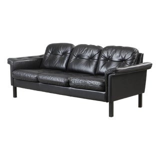 Vintage Danish Black Leather Sofa, 1970s For Sale