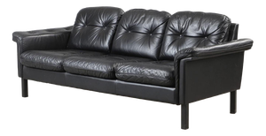 Vintage Danish Black Leather Sofa, 1970s