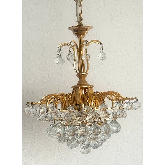 Brass and Crystal Ball 4-Light Chandelier, 1980s For Sale - Image 15 of 15