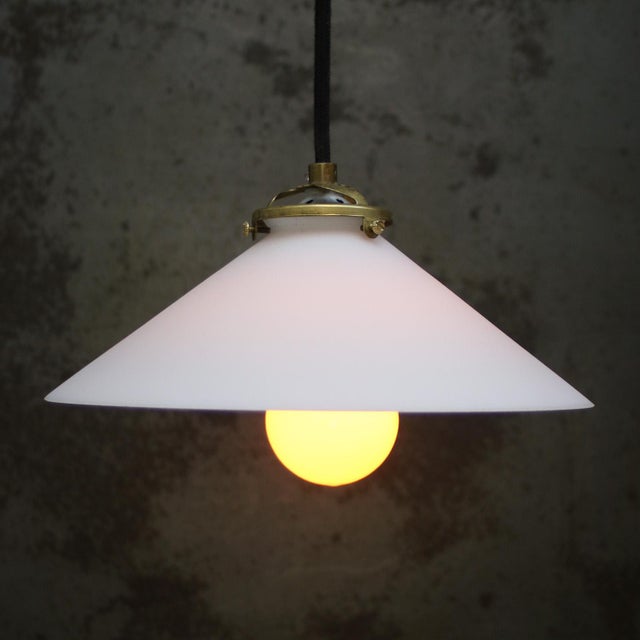 French opaline glass industrial pendant 2 meter black cotton flex Mat outside, gloss inside E27 / E26 Up to 250V...