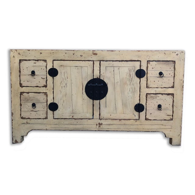Asian Ming Style Distressed Yellow Buffet For Sale - Image 11 of 11