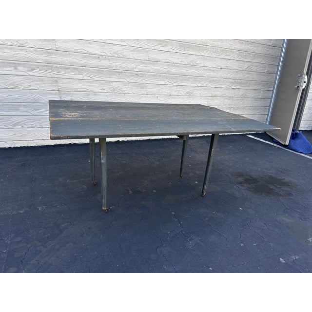 Antique Blue-Painted Drop-Leaf Wood Table For Sale - Image 11 of 12
