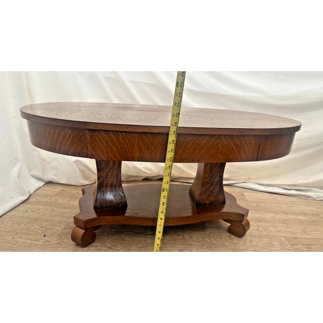Wood Antique Tiger Oak Oval Center Table Parlor Coffee Table Arts & Crafts Mission For Sale - Image 7 of 10