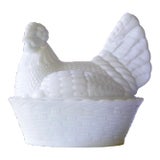 Vintage Milk Glass Hen on Nest Covered Dish For Sale
