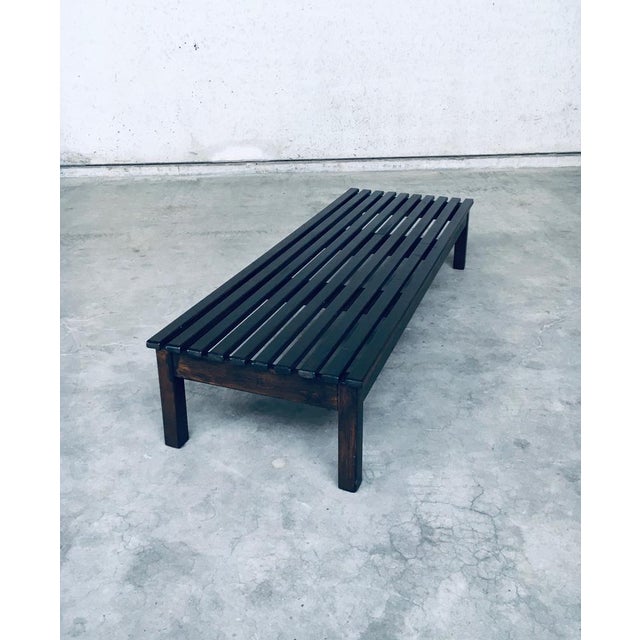 Vintage Low Slat Bench in Stained Pine, 1960s For Sale - Image 12 of 18