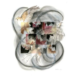 Abstract Original Mixed Media Drawing and Painting, Flight Pattern 2 For Sale