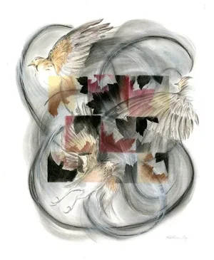 Abstract Original Mixed Media Drawing and Painting, Flight Pattern 2