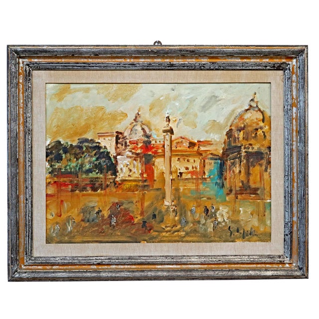 Emanuele Cappello, View of Piazza Del Popolo in Rome, 1970s, Oil Painting on Canvas For Sale - Image 13 of 13