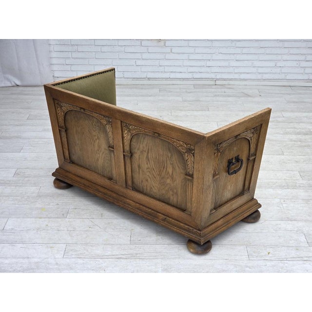 Danish 2-Seater Sofa in Striped Green Furniture Wool and Oak, 1950s For Sale - Image 12 of 18