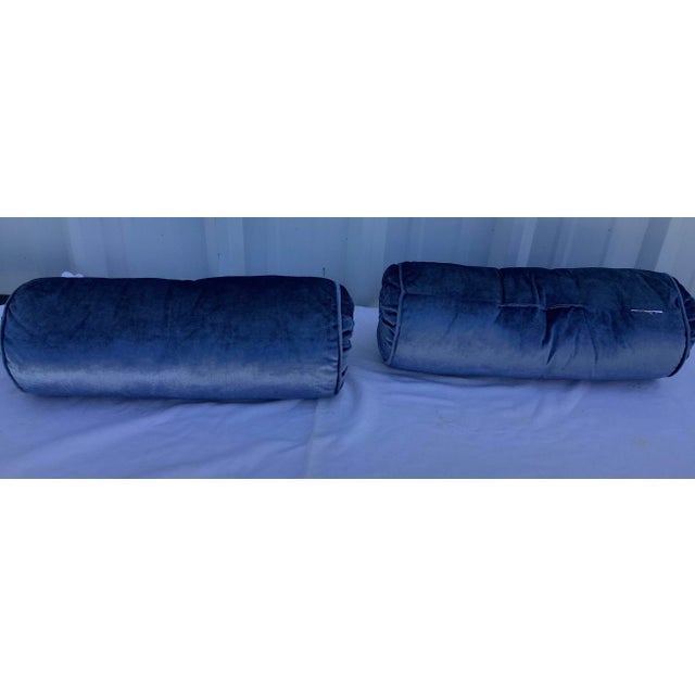 Contemporary Velvet Blue Modern Oblong Pillows- a Pair For Sale - Image 4 of 5