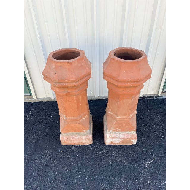American Antique Terracotta Chimney Pots- A Pair For Sale - Image 3 of 12