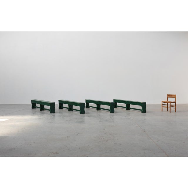 Rustic Primitive Green Farmhouse Bench in Oak, France, 1900s For Sale - Image 13 of 16