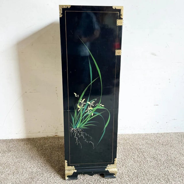 Chinese Black Lacquered Hand Painted Lingerie Chest With Gold Accents For Sale - Image 11 of 12