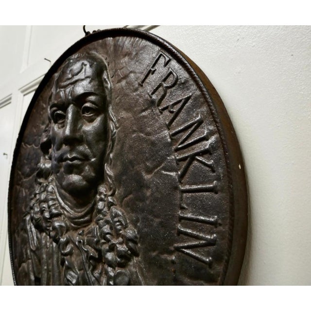 19th Century Cast Iron Bust Portrait Plaque of Benjamin Franklin, 1870s For Sale - Image 6 of 10