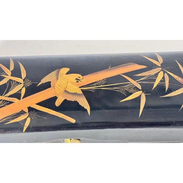 Black Japanese Black Lacquer Box with Gold Bird and Reed Motif Decorative For Sale - Image 8 of 12