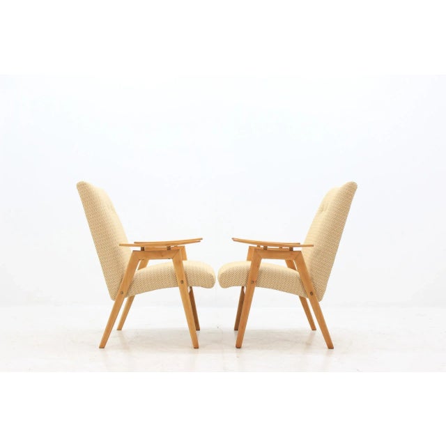 - Made in Czechoslovakia - Item made of beech wood - Reupholstered seat and backrest This piece is attributed to the...