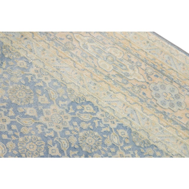 Antique Persian Tabriz Handmade Floral Pattern Blue Wool Rug For Sale - Image 9 of 11