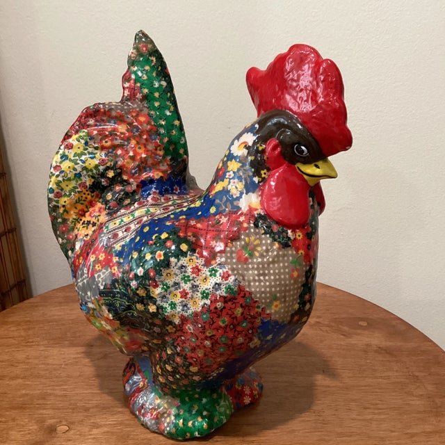 Mid Century Large Colorful Decoupage Roster Folk Art For Sale - Image 13 of 13