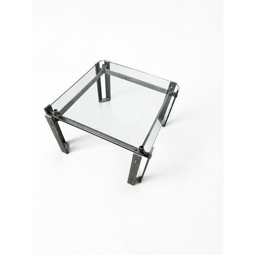 Brutalist coffee table / metal glass / 1980s / weighty / vintage condition Height 40Width 70Depth 70 cm