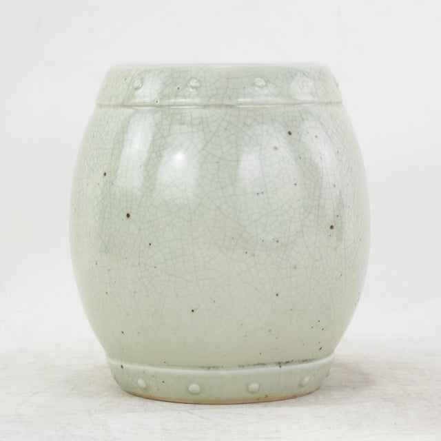 Vintage Chinese Celadon Crackle Glaze Decorative Porcelain Drum For Sale - Image 4 of 11