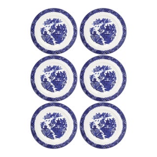 Early 20th CenturyWorcester Porcelain Willow Dinner Plates, Set of 6 For Sale