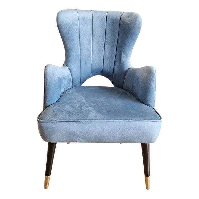 Vintage Blue Velvet Chair, 1980s For Sale