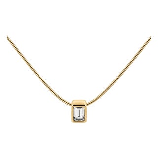 14k Yellow Gold Bezel-Set Emerald Cut Diamond Necklace For Sale
