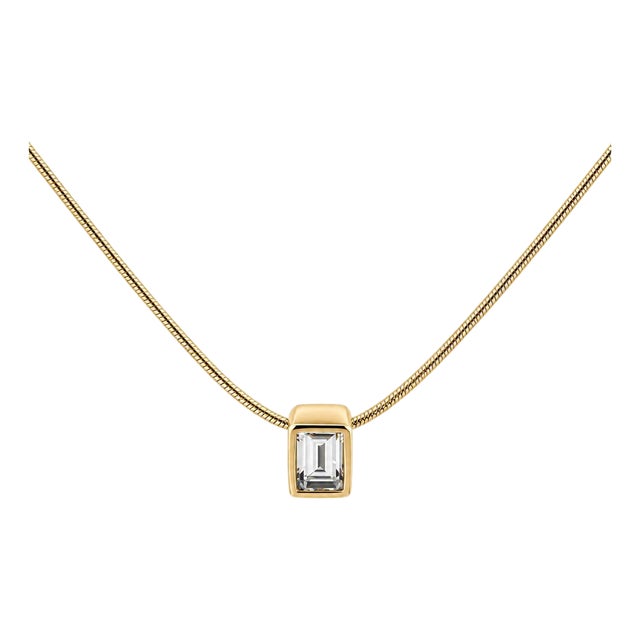 14k Yellow Gold Bezel-Set Emerald Cut Diamond Necklace For Sale