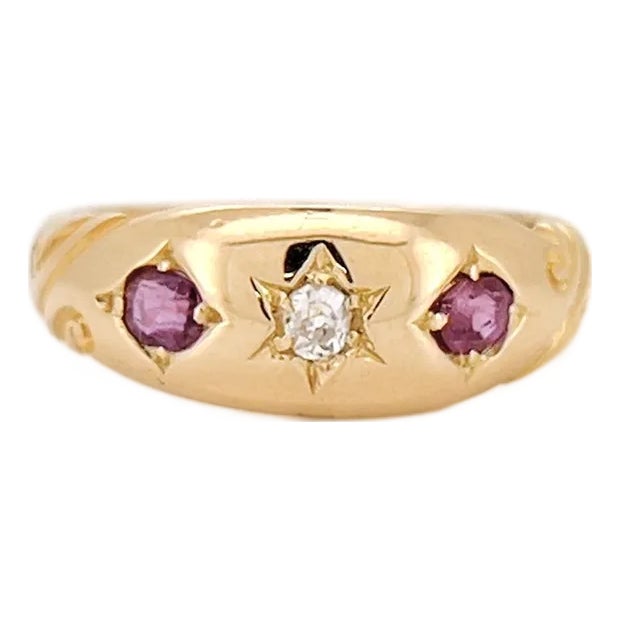 Late 19th Century Victorian Old Mine Cut Diamond Starburst Ring, Celestial, 1899, Size 4 For Sale