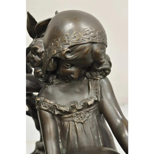 Late 20th Century "Enjoue" After Auguste Moreau Victorian Bronze Boy and Girl Statue Sculpture For Sale - Image 5 of 12
