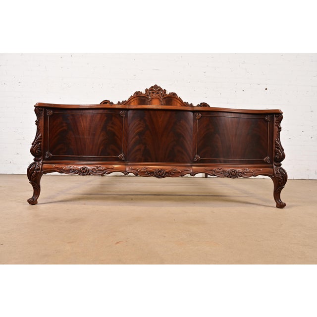 Romweber Antique French Provincial Louis XV Carved Flame Mahogany Full Size Bed, Circa 1920s For Sale - Image 12 of 13