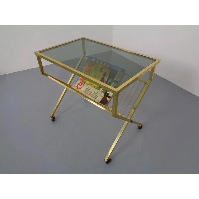 Gold French Brass & Glass Cart with Magazine Rack, 1960s For Sale - Image 8 of 16