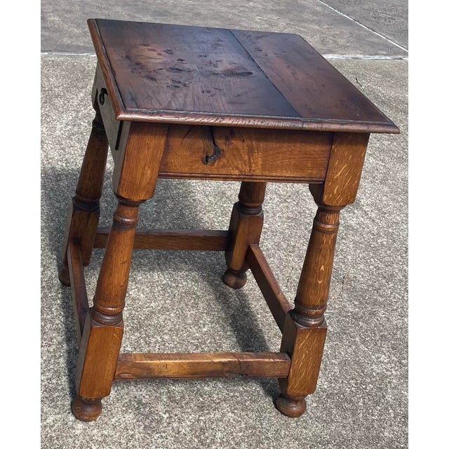 Brown Antique Pegged Construction Side Table With Drawer and Turned Legs For Sale - Image 8 of 11