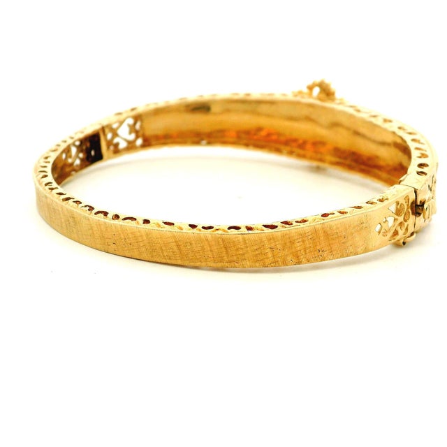 Metal Vintage 14k Gold Diamond and Opal Hinged Bangle Bracelet For Sale - Image 7 of 12