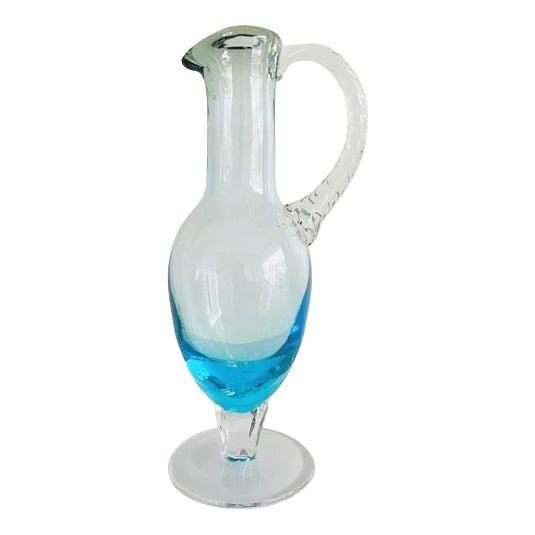 Mid-Century Italian Empoli Jug in Blue, Clear and Green Twisted Glass, 1950s For Sale