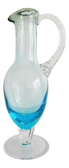 Mid-Century Italian Empoli Jug in Blue, Clear and Green Twisted Glass, 1950s